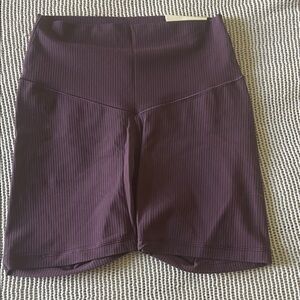 aerie Ribbed High-Rise Bike Shorts in Deep Plum
